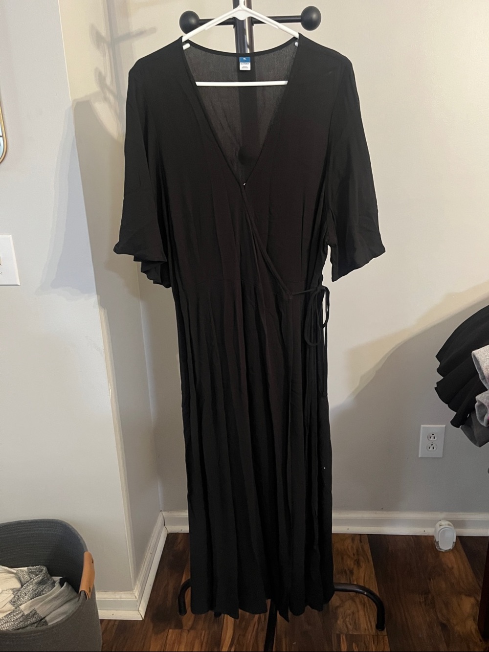 Old Navy Black Wrap Maxi Dress with Short Sleeves